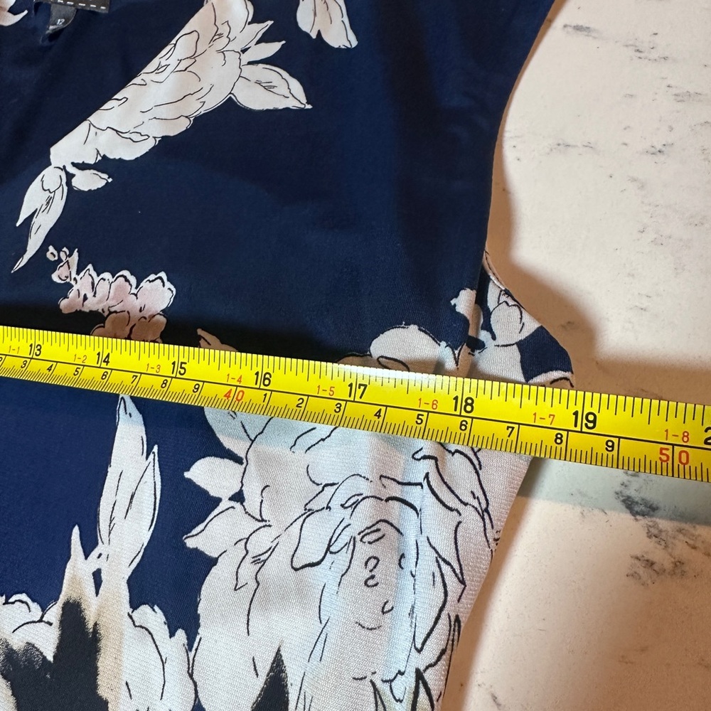 Women’s Luxology Floral Blue Midi Dress with Sheer Sharkbite Hem size 12 - Picture 5 of 9